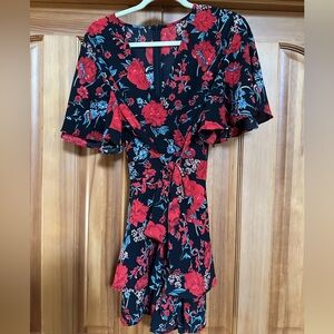 Floral Wrap Romper with Red and Blue Flowers